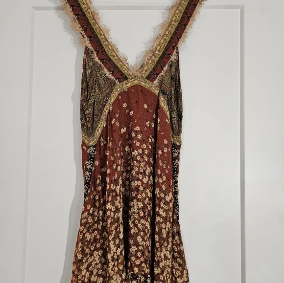 Free People East Willow Trapeze Slip Boho Mini Dress Bohemian Paisley Womens M - Picture 8 of 13
